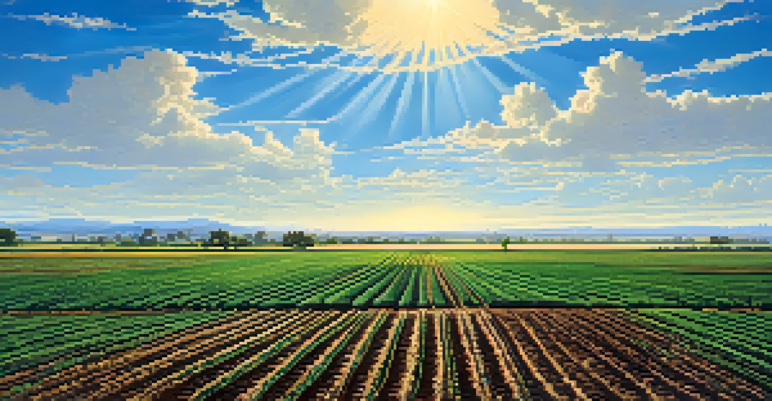 A wide view of a healthy agricultural field with thriving crops and rich soil, symbolizing resilience against drought.
