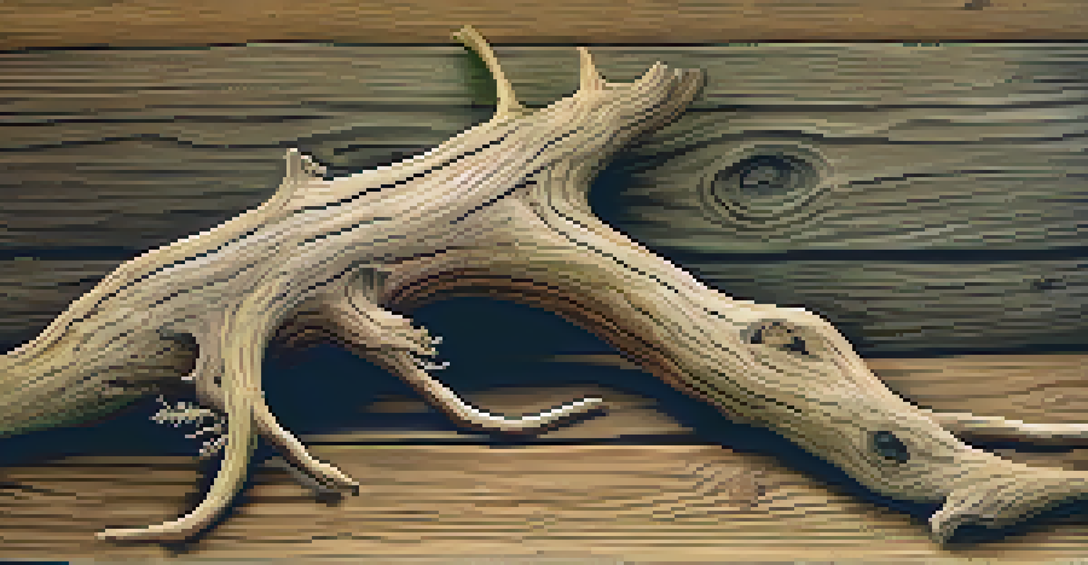 A close-up of dried valerian root on a rustic wooden background with green leaves, highlighting the earthy textures.