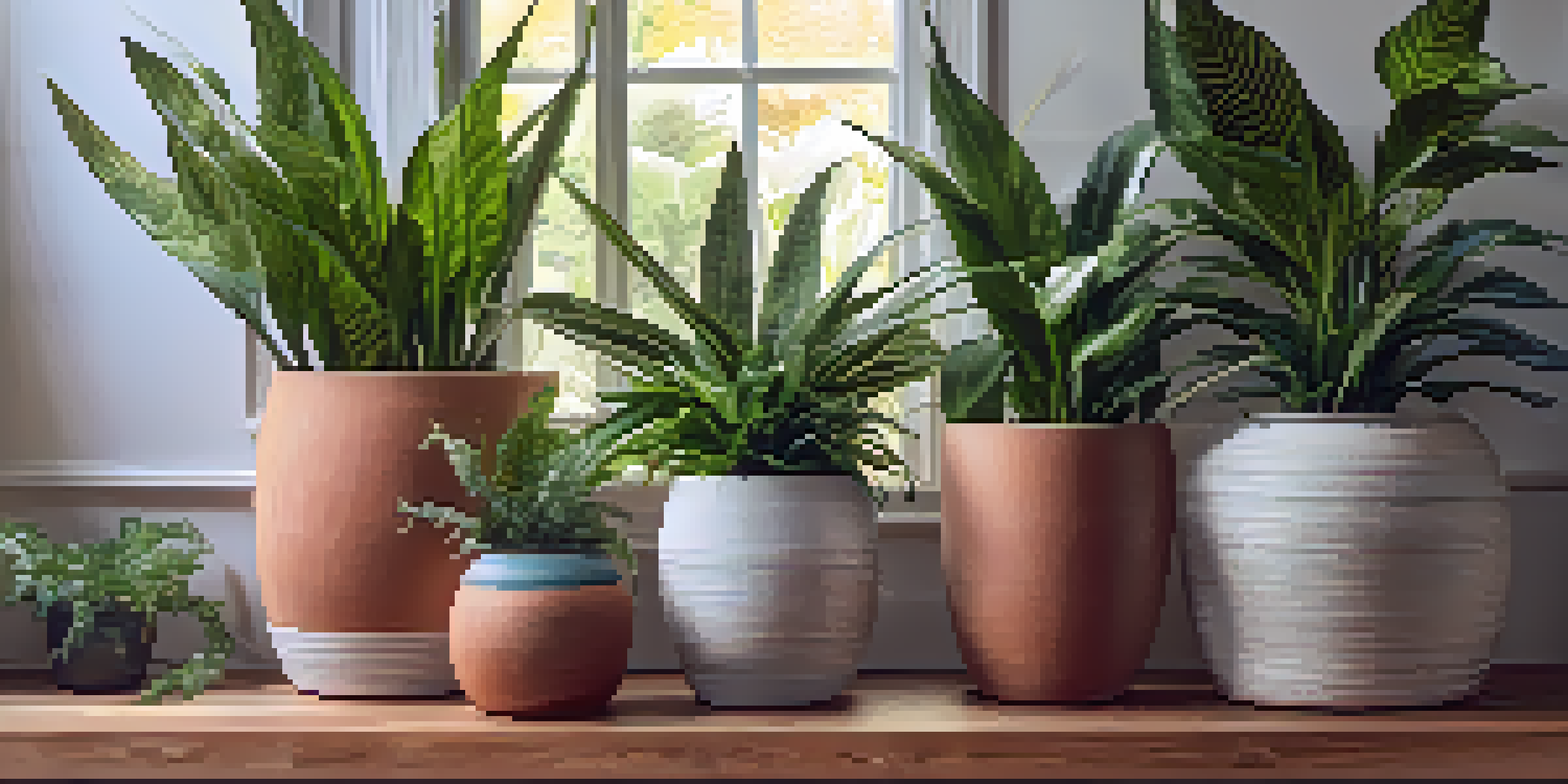 An indoor setting showcasing a colorful arrangement of various plants in different pots, illuminated by natural sunlight.