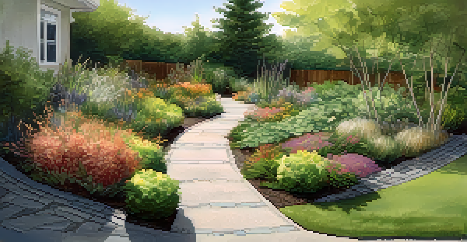 Aerial view of a rain garden with distinct plant zones and a pathway, showcasing its design and layout.