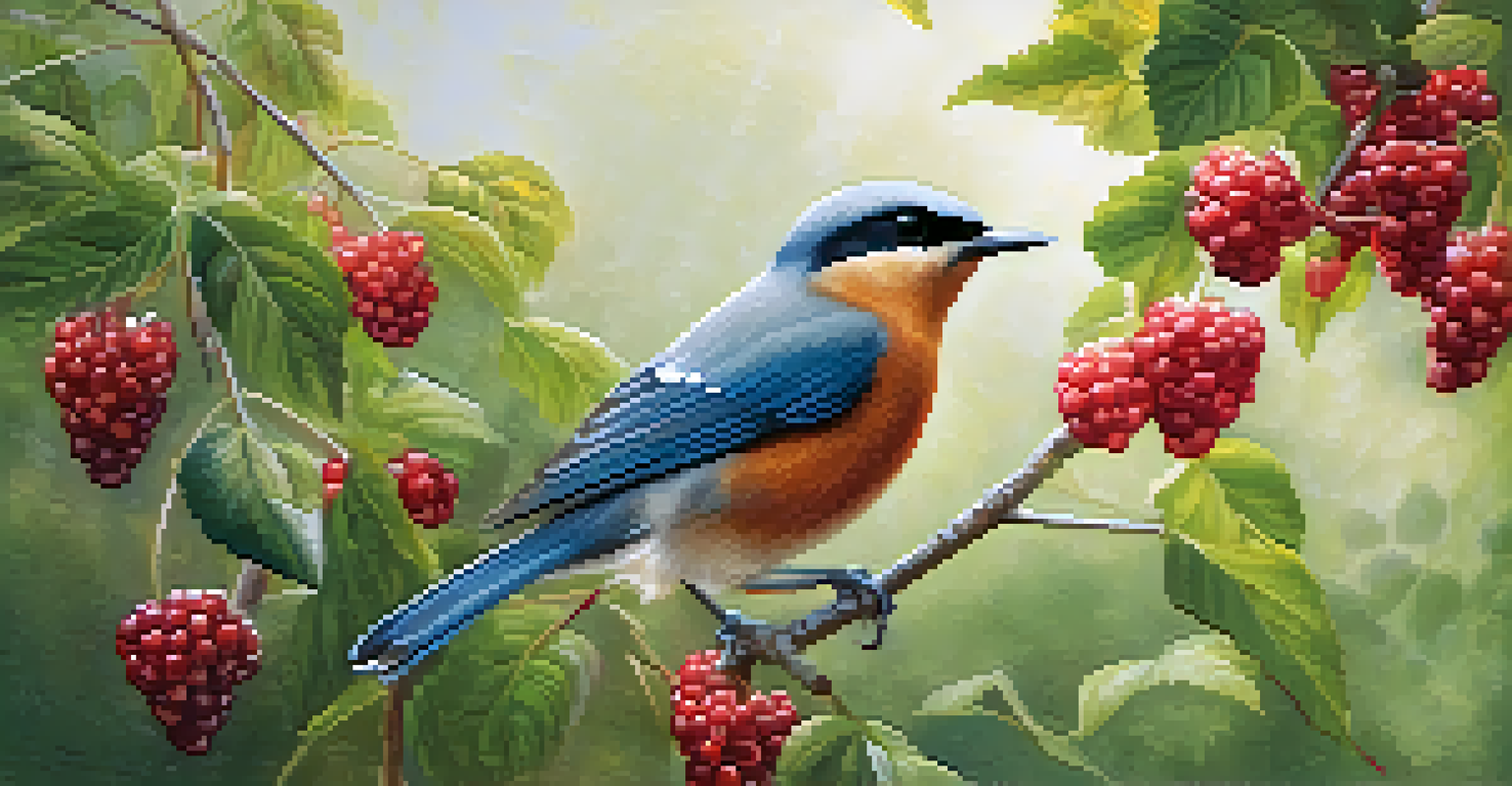 A bird on a branch eating berries, highlighting the process of seed dispersal.