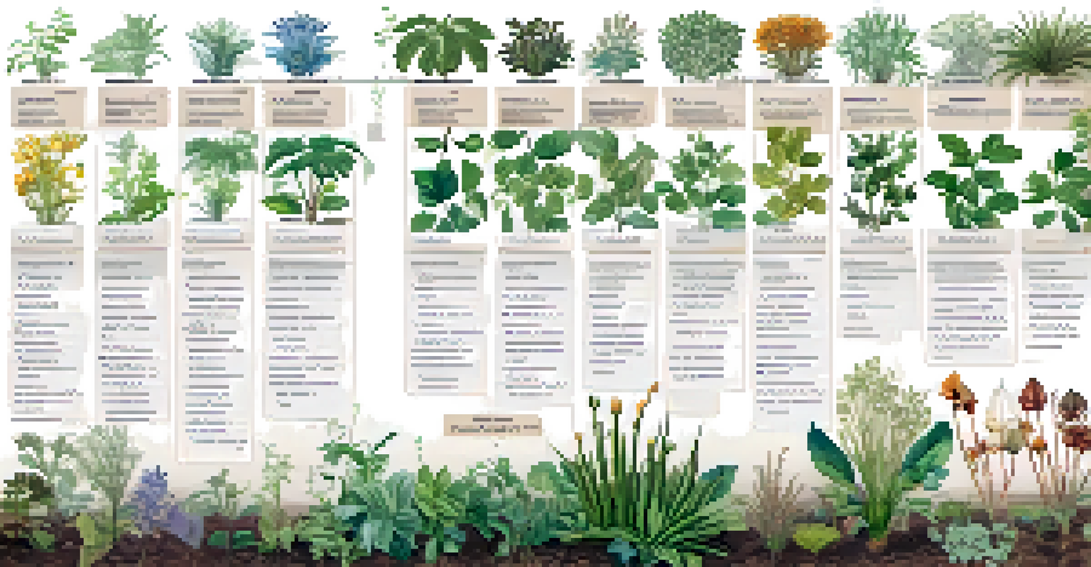 An educational chart displaying the taxonomy of various plant species with detailed illustrations and labels.