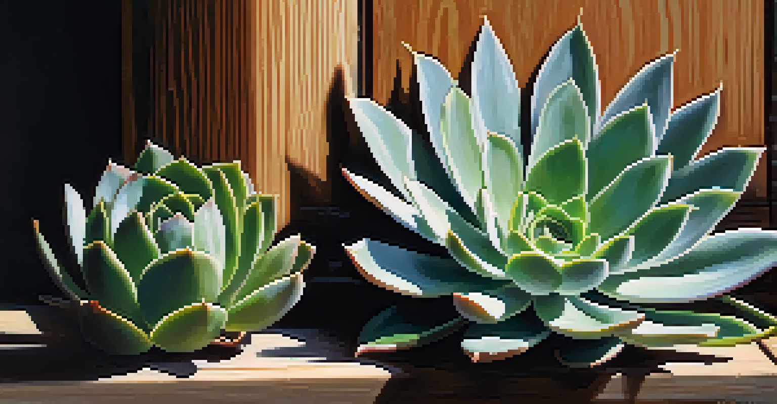 A succulent plant off-center against a rustic wooden background, illuminated by soft natural light.