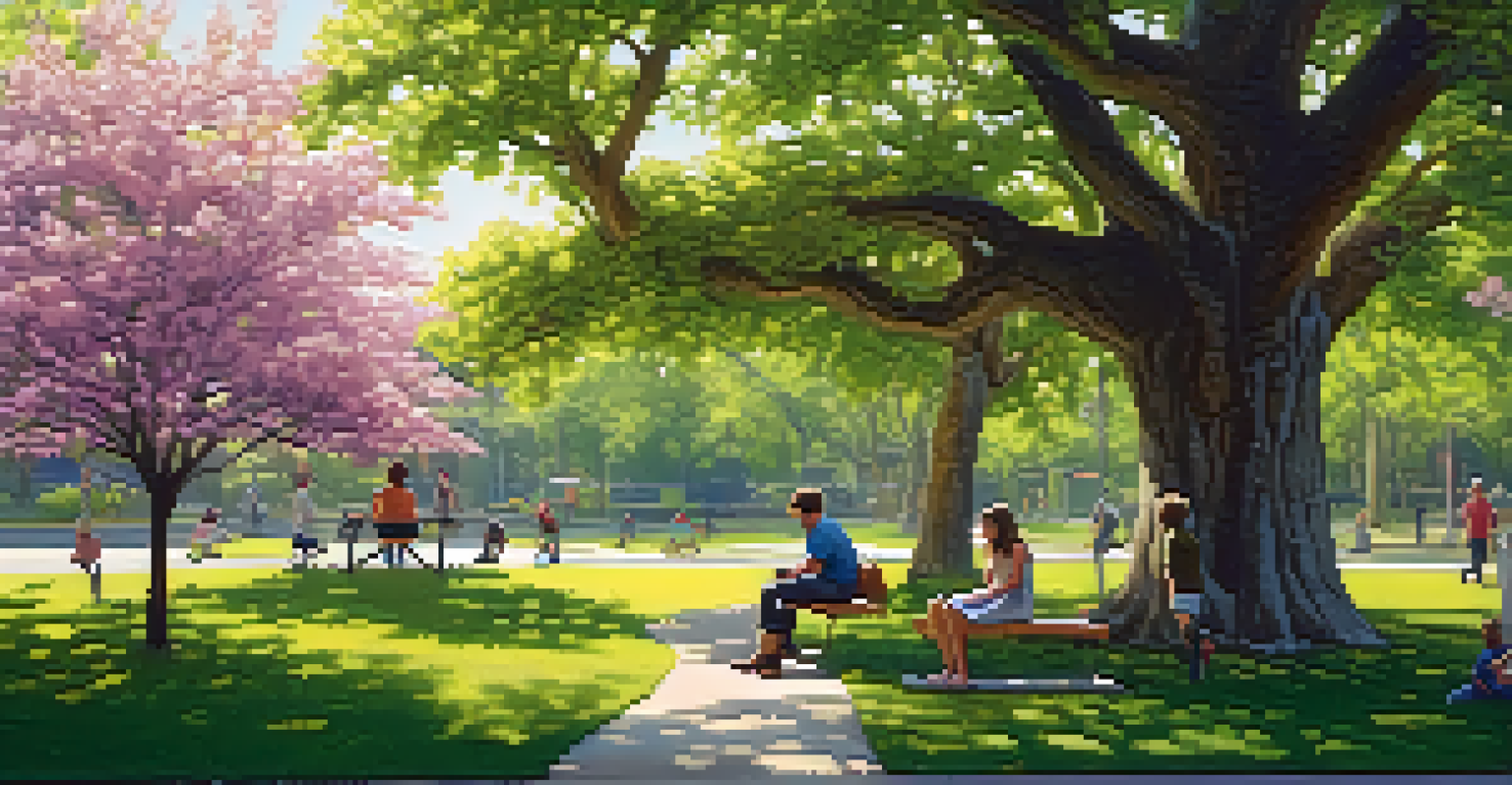 A family-friendly urban park filled with trees and people enjoying nature.