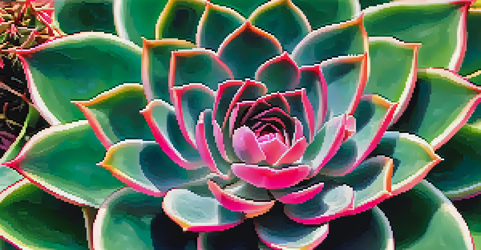 A close-up illustration of a succulent plant, highlighting its leaf patterns and colors against an earth-toned background.