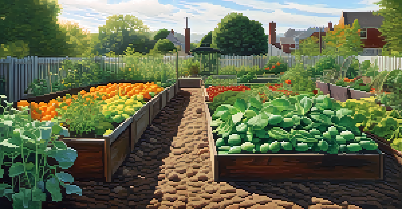 A close-up of a diverse garden bed with peas, tomatoes, and squash arranged in a staggered manner, showcasing healthy soil.