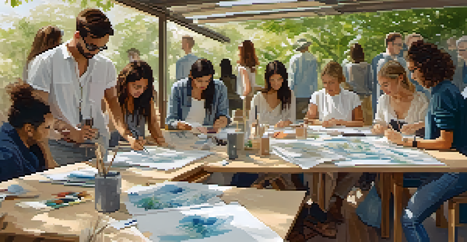 A collaborative workshop focused on sustainable fashion, with designers discussing eco-friendly materials.