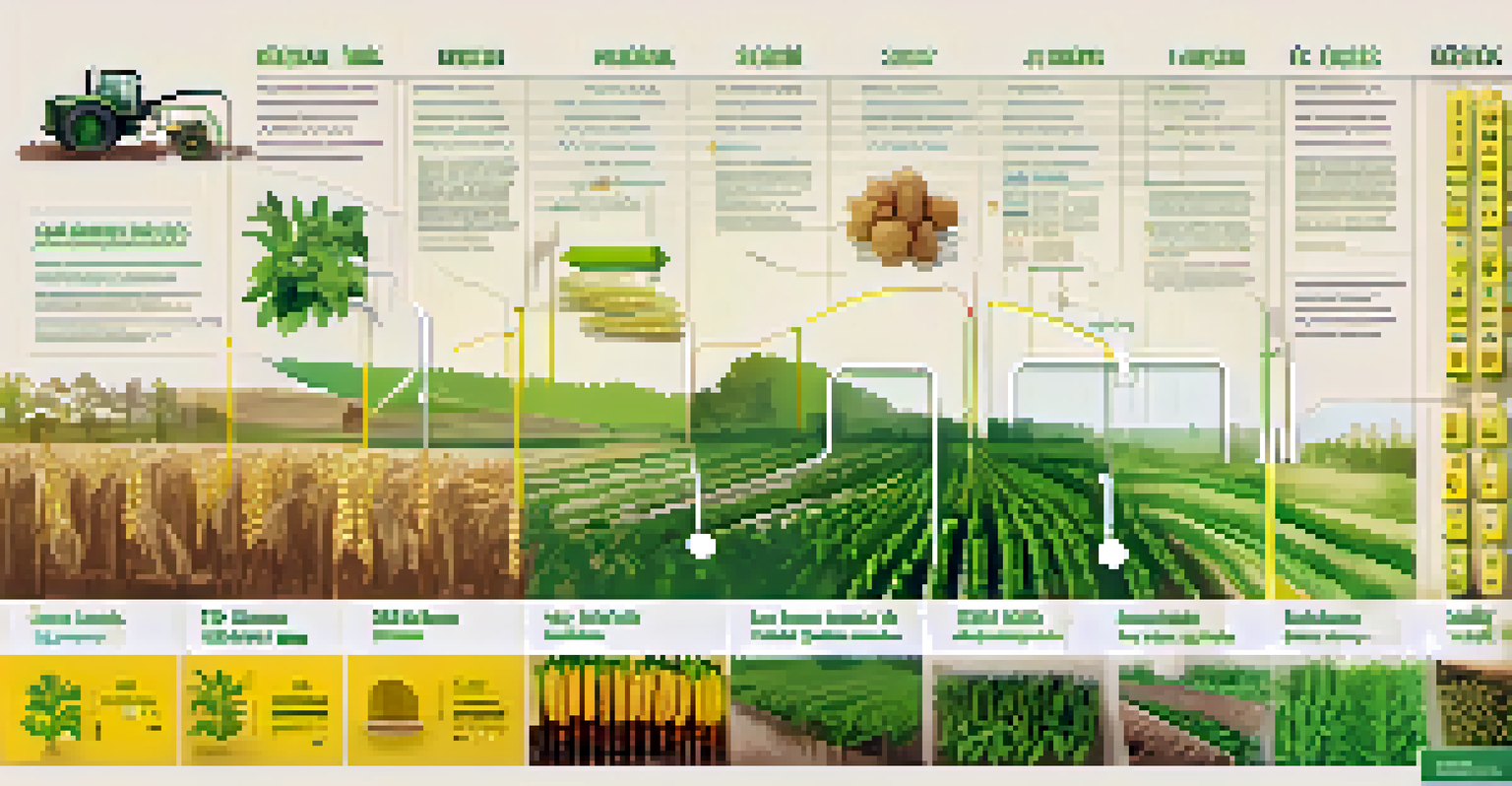 An educational infographic illustrating the historical timeline of genetic engineering in agriculture with crop icons and key dates.