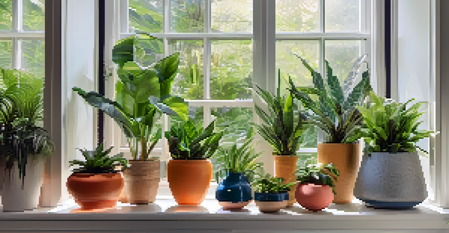 An indoor garden filled with vibrant houseplants on tiered shelves, illuminated by natural light from a skylight.