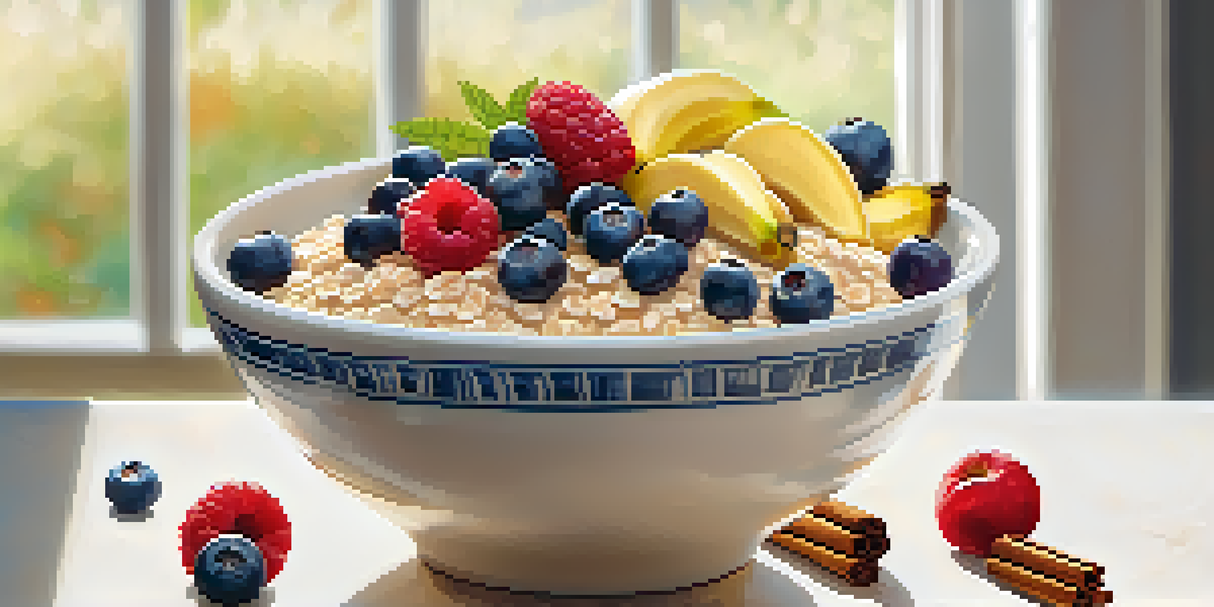 A bowl of oatmeal topped with cinnamon and fresh fruits.