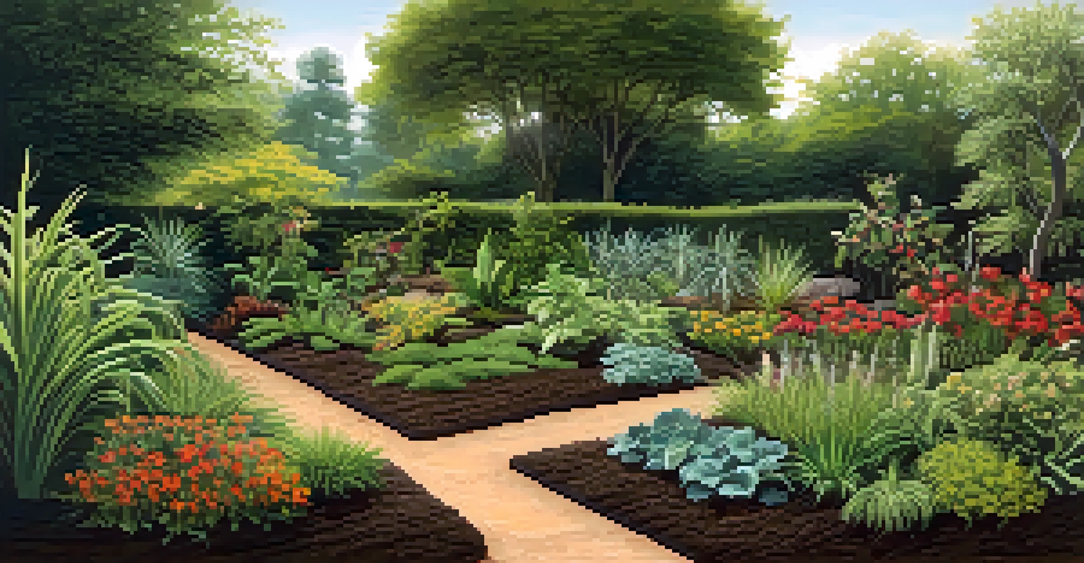 A vibrant garden split between healthy plants in dark, rich soil and wilted plants in dry, sandy soil, showcasing the importance of soil quality.