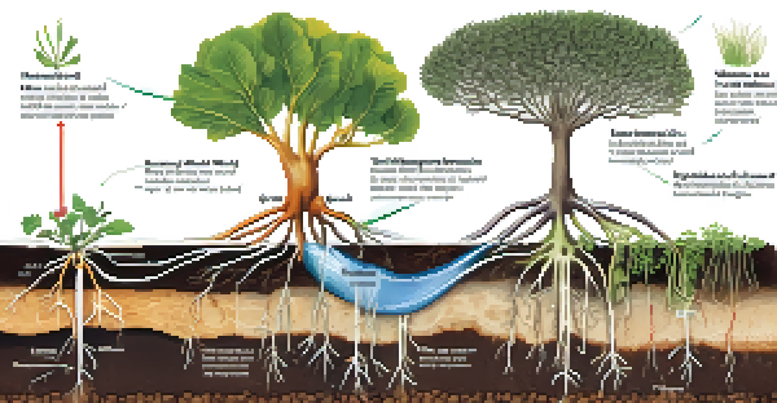 A diagram illustrating the interaction between fungi and plant roots, with arrows showing nutrient flow.