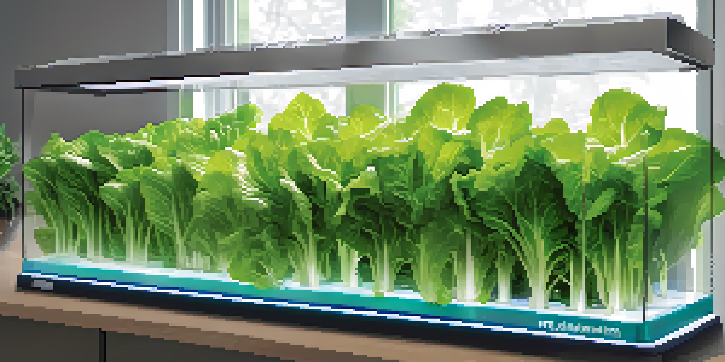 Close-up view of a hydroponic garden with leafy greens growing in a Nutrient Film Technique system, illuminated by natural light.