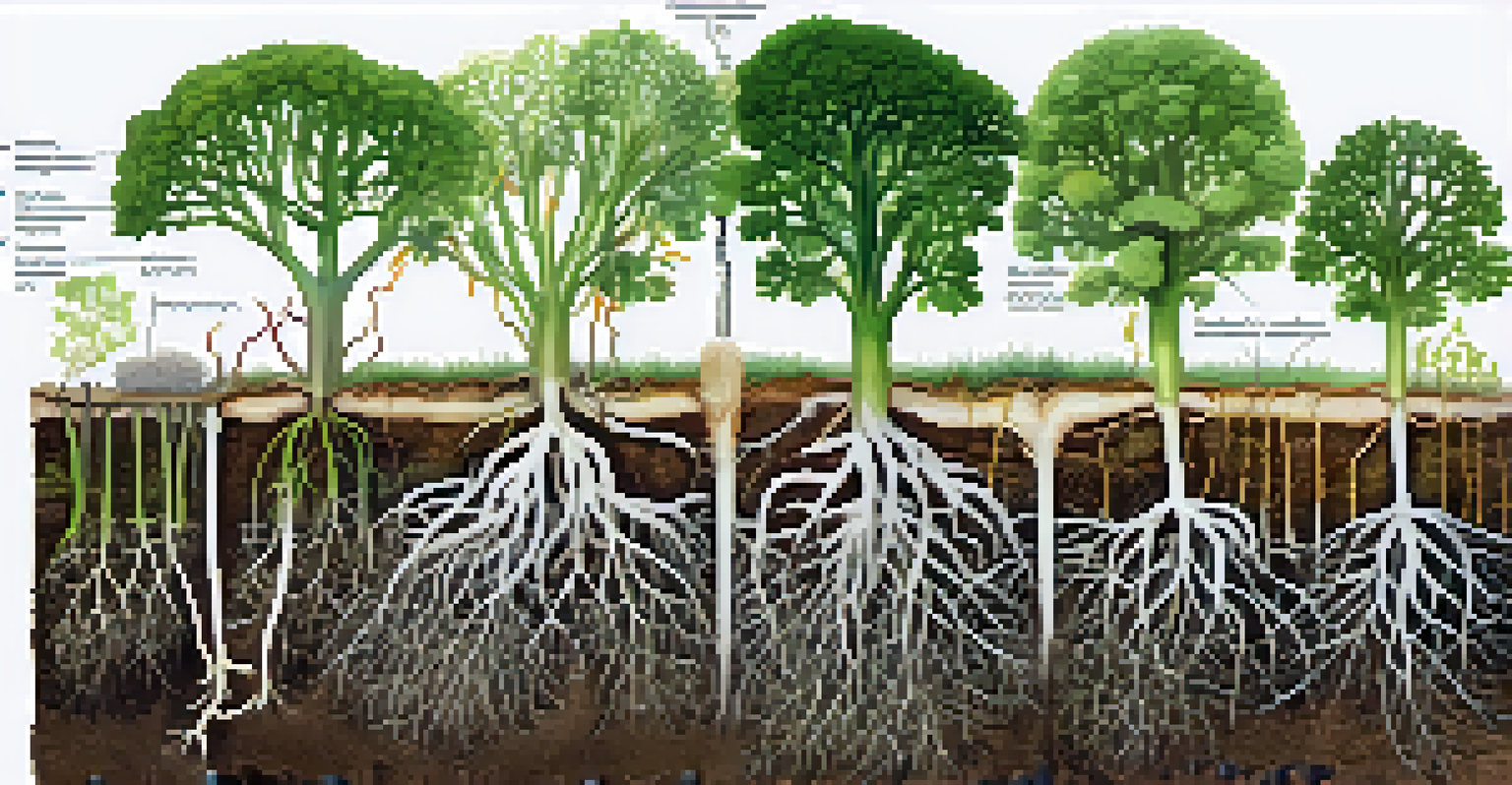 An educational illustration showcasing arbuscular and ectomycorrhizae in plant roots, complete with annotations explaining their structures and functions.