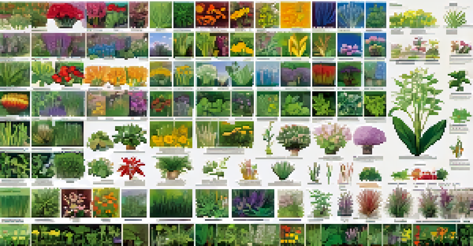An educational poster illustrating the taxonomic hierarchy in botany with colorful sections and plant illustrations.