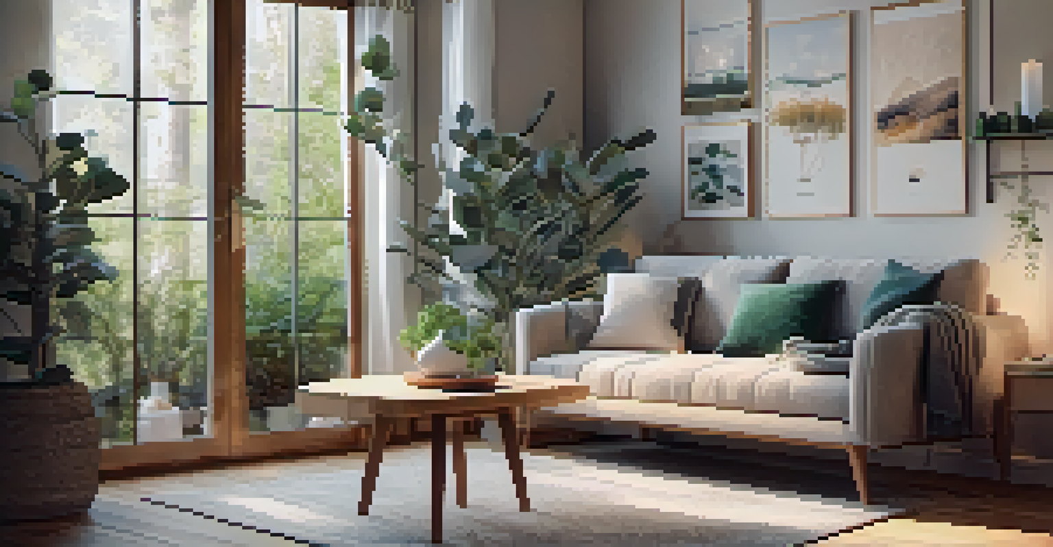 A cozy room with a diffuser releasing eucalyptus essential oil, surrounded by plants and warm lighting.