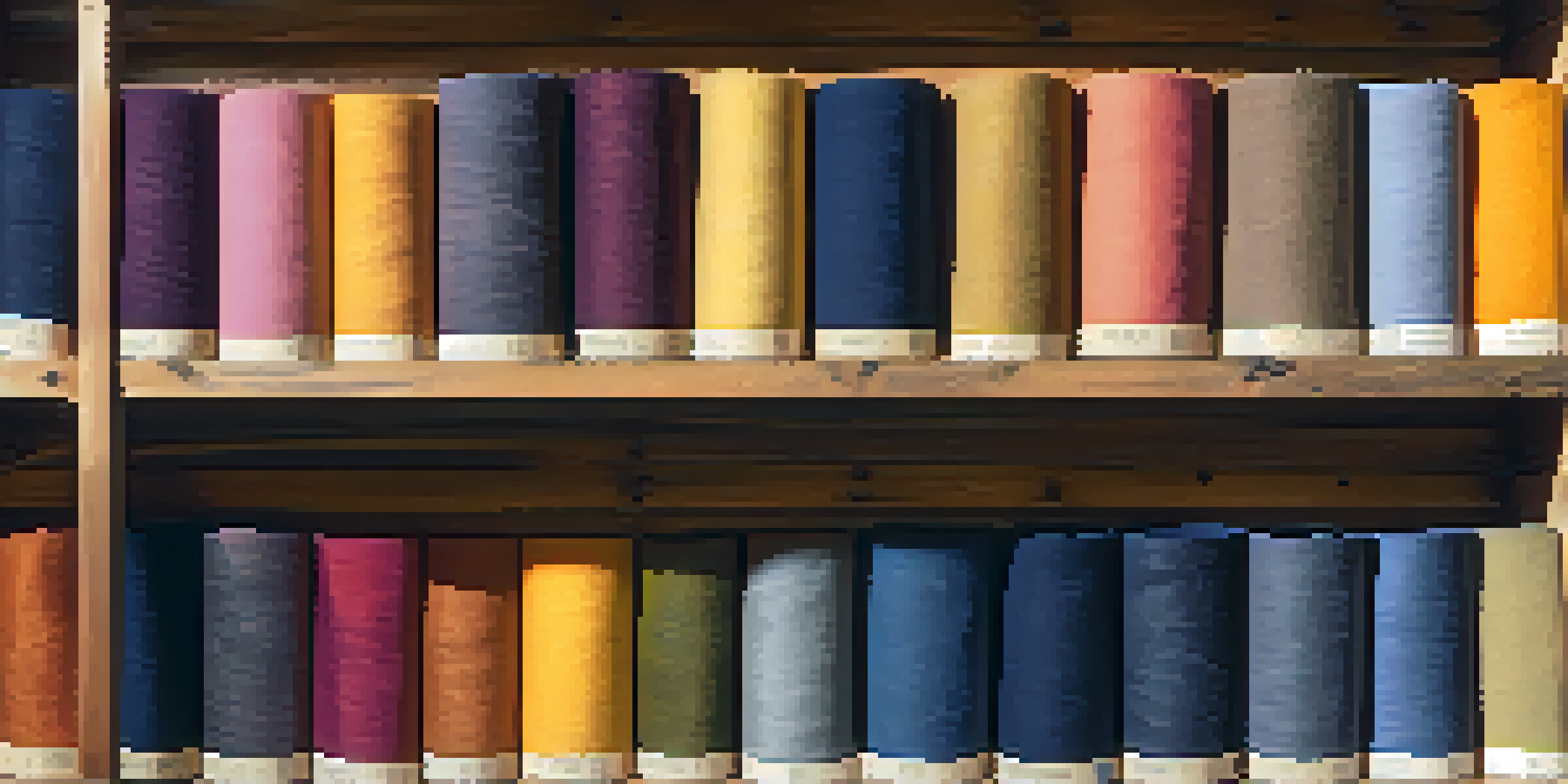Close-up of colorful plant-dyed fabric swatches in an artisan workshop, with various colors and patterns visible.