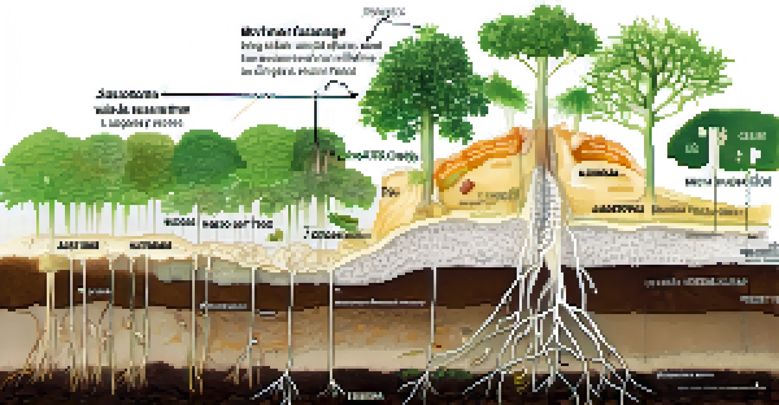 An informative diagram illustrating the nutrient exchange between mycorrhizal fungi and plant roots, with clear labels and arrows.