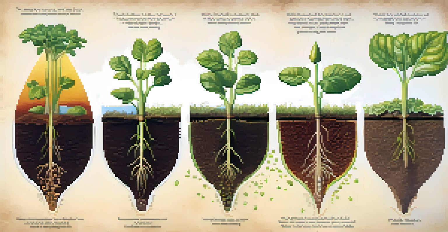 An educational illustration of the seed germination process with labeled stages and a cross-section view of soil.