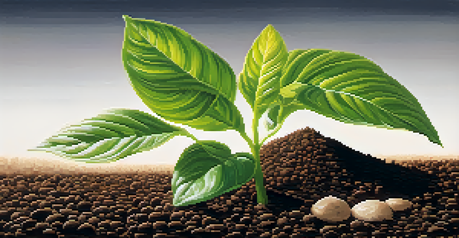 Close-up of a plant with yellowing leaves indicating nutrient deficiency, with soil and a soil test kit in the background.