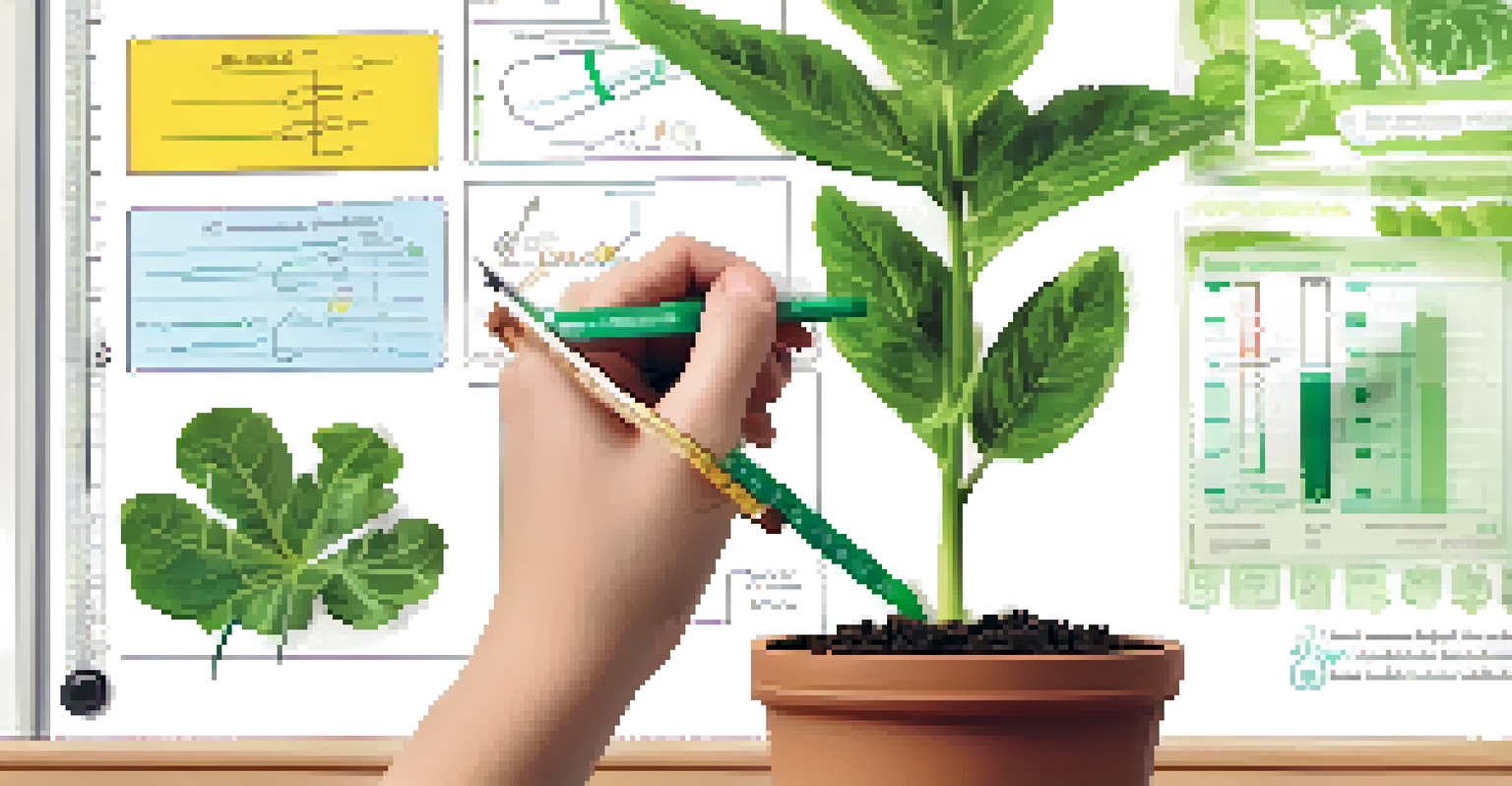 A close-up of a student's hands measuring a plant in a classroom, showcasing a hands-on approach to plant science education.