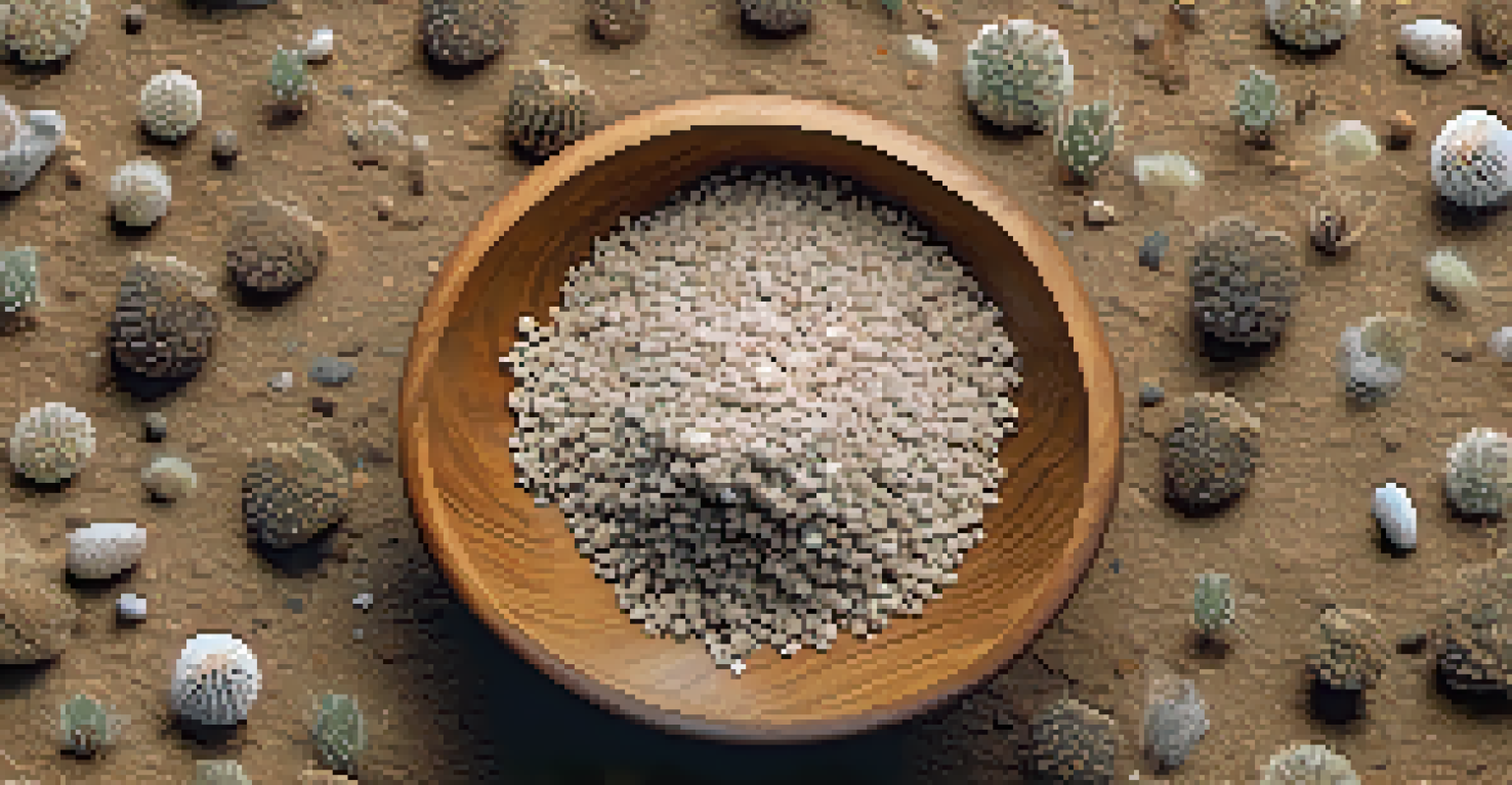A close-up of a cactus soil mix in a rustic bowl, highlighting different textures of sand and perlite.