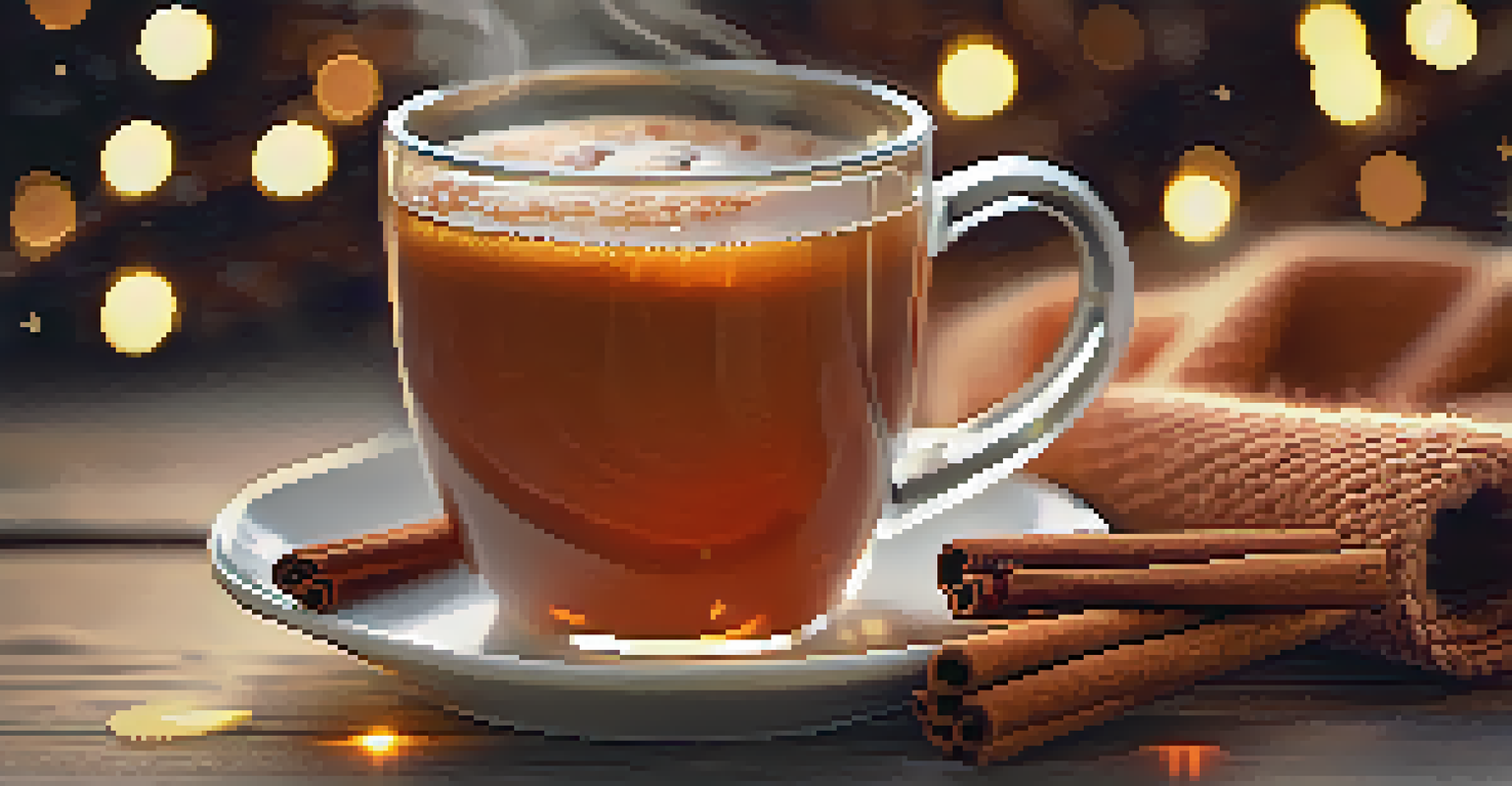 A cup of cinnamon tea with lemon and a cinnamon stick on a saucer.