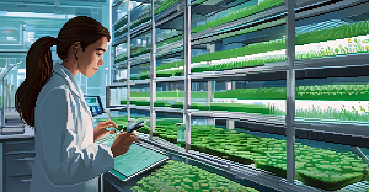 A scientist in a lab using CRISPR technology to analyze plant DNA, with petri dishes in the background.