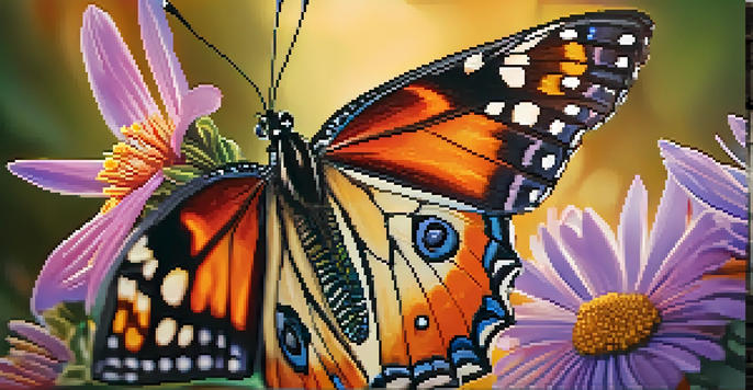 A close-up of a butterfly on a flower, showcasing detailed wings and a blurred background.