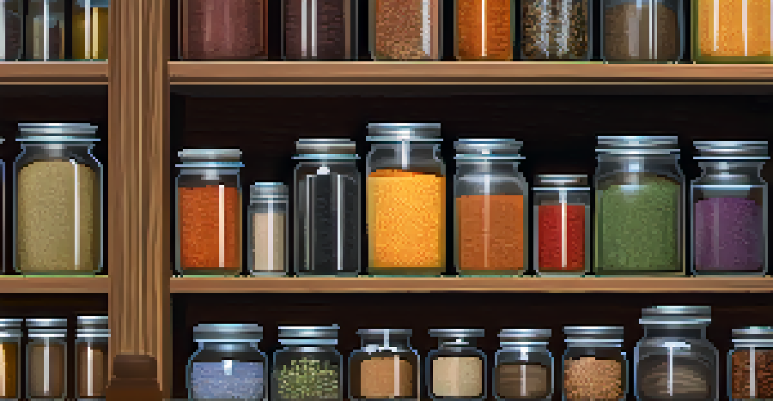 An organized seed bank with jars of seeds on wooden shelves, surrounded by botanical books and tools in natural light.