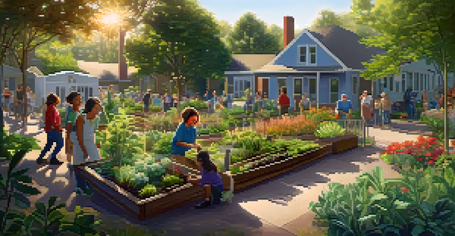 A community garden focused on native plants with people planting and caring for them.