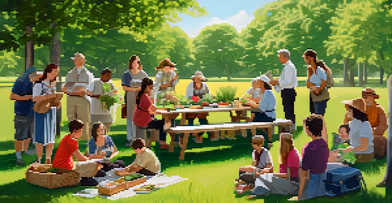A community workshop in a park with people learning about foraging from an experienced guide.