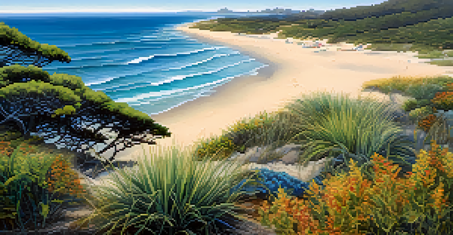 Aerial view of a coastal restoration area with native plants protecting the shoreline.