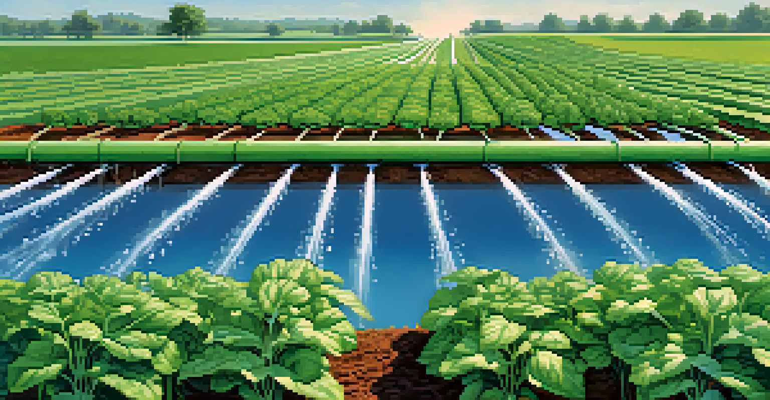 An innovative drip irrigation system watering vegetable plants on a sunny day, showcasing water conservation.