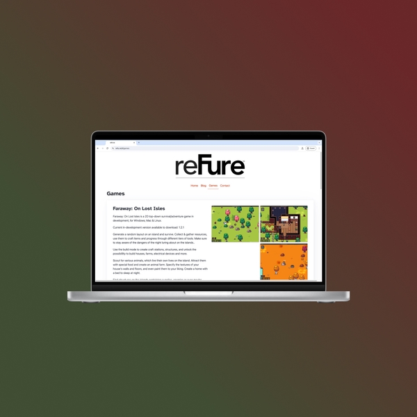 A laptop mockup showing the reFure site, highlighting the game page.