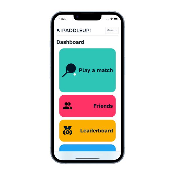 A picture of a mobile mockup showing the dashboard of the PaddleUp application.