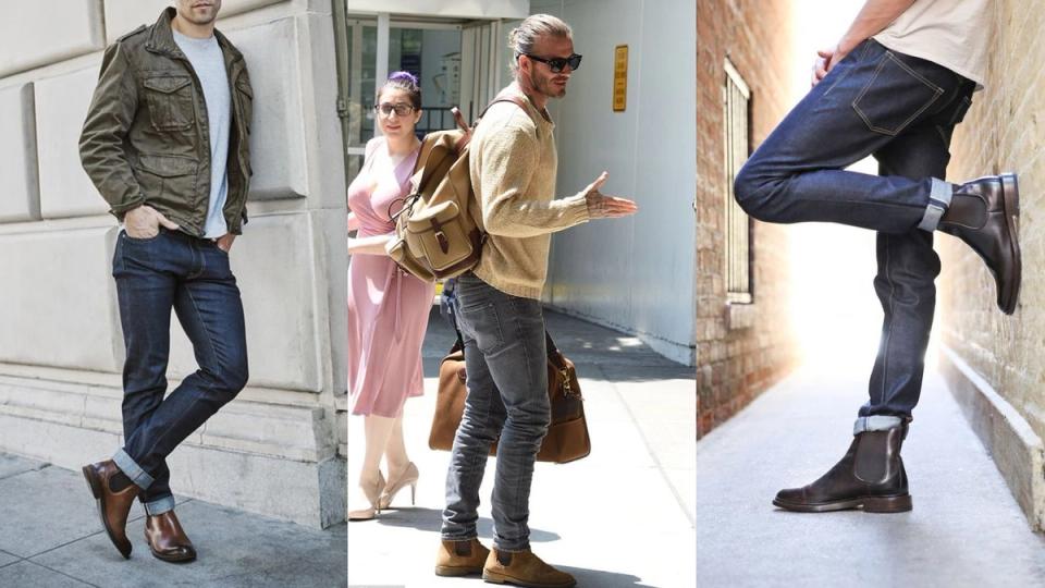homens usando bota chelsea