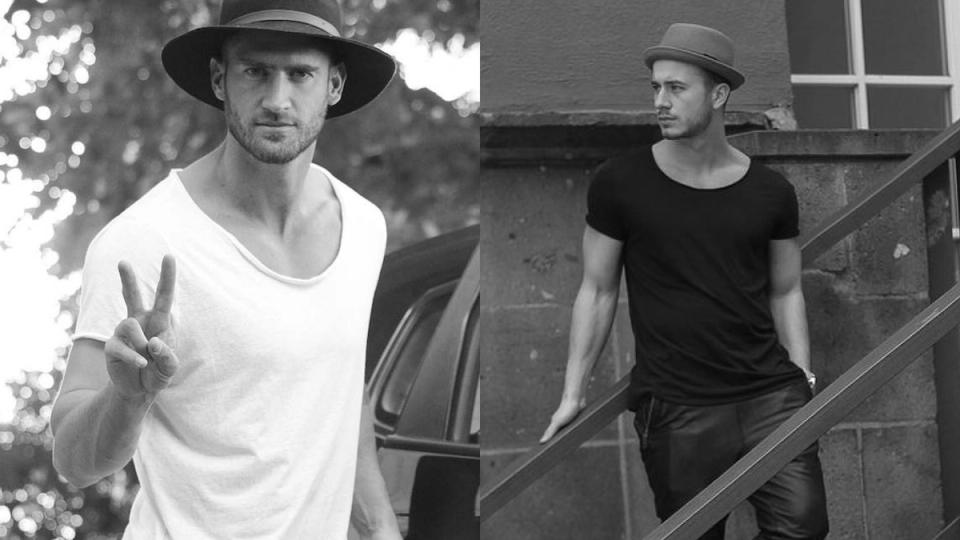 homens usando camiseta gola canoa