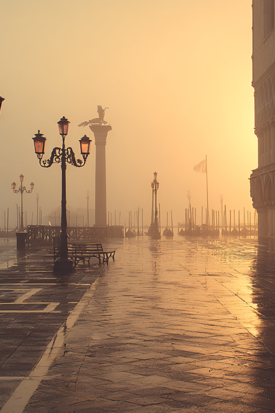 empty St. Mark's Square Venice at dawn, no people