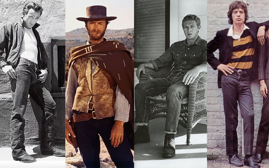 James Dean, Steve McQueen, Mick Jagger e Clint Eastwood, os ícones do jeans