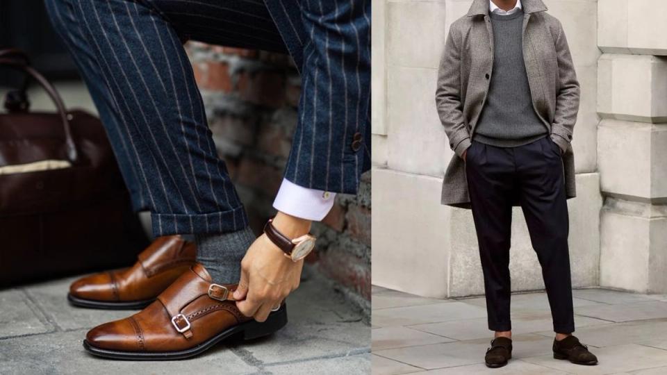 Monstrap em um look casual e em um detalhe mais formal