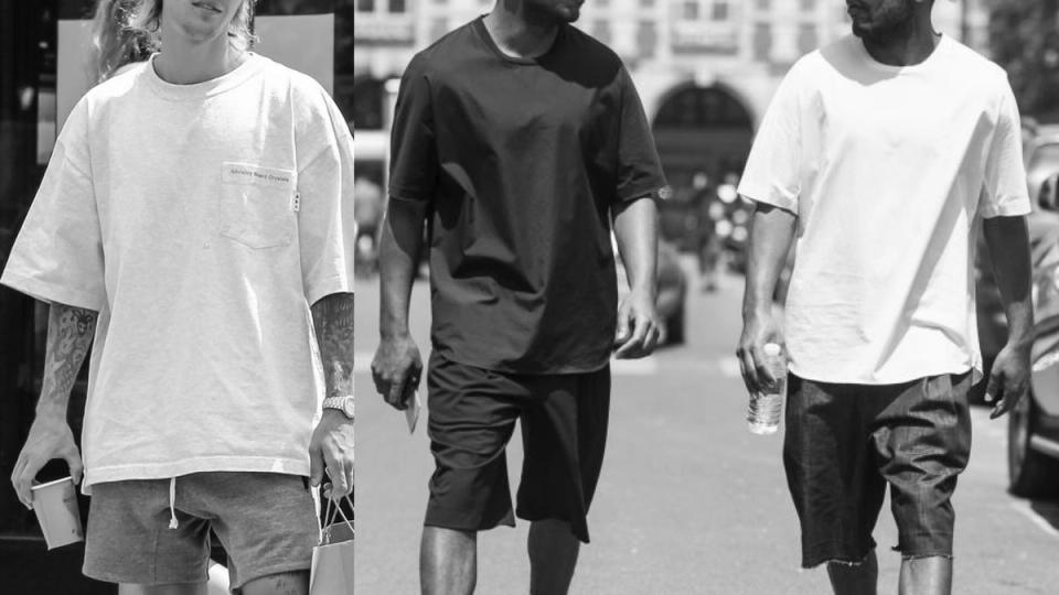 homens usando camiseta básica de caimento oversized