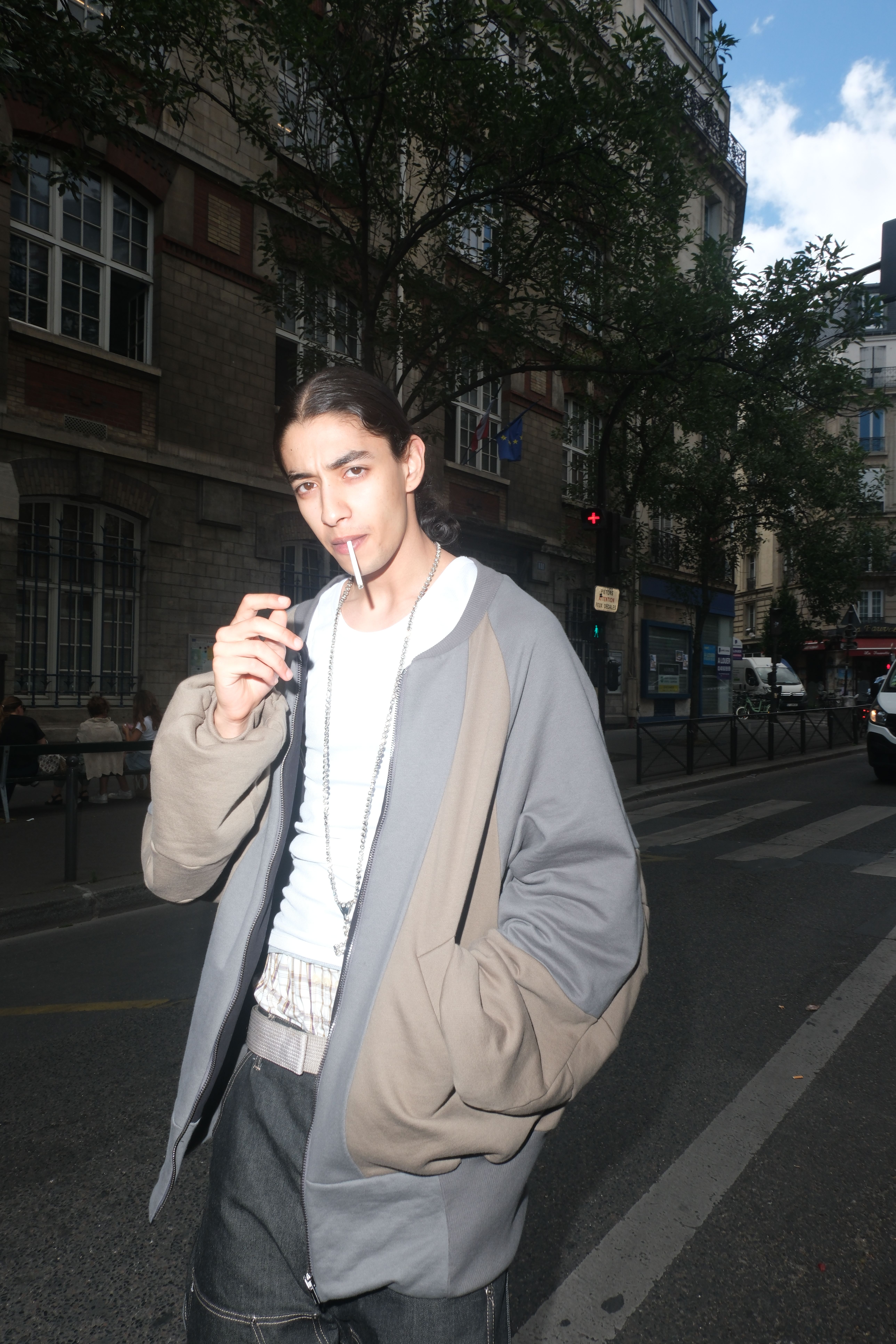 PANELED TERRY BOMBER, DOUBLE TANK, PLAID BOXERS & JIMENEZ DENIM