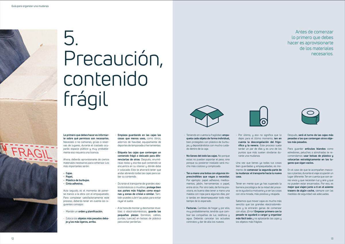Guía de Culmia «Guía para organizar una mudanza»: capítulo 5, «Precaución, contenido frágil»