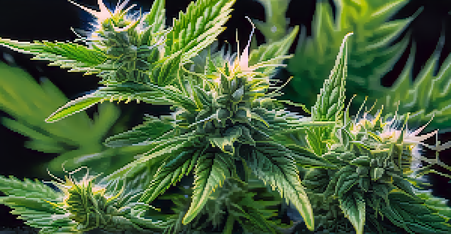 Close-up of cannabis buds highlighting their rich green colors and sparkling resin under soft lighting.