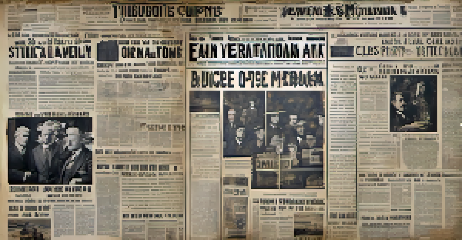A collage of vintage newspaper clippings about marijuana, arranged against a faded newspaper texture background in sepia tones.