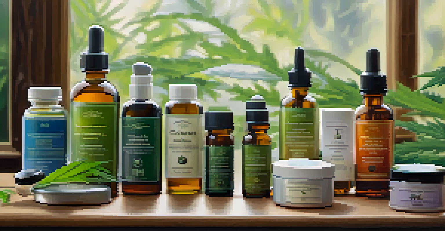 A collection of cannabis products for intimacy, including oils and edibles, displayed on a wooden surface with natural light.