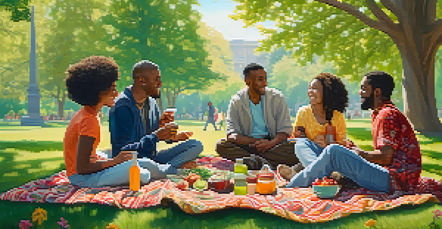 A diverse family enjoying a picnic in a park, discussing their perspectives on marijuana with joy and understanding.