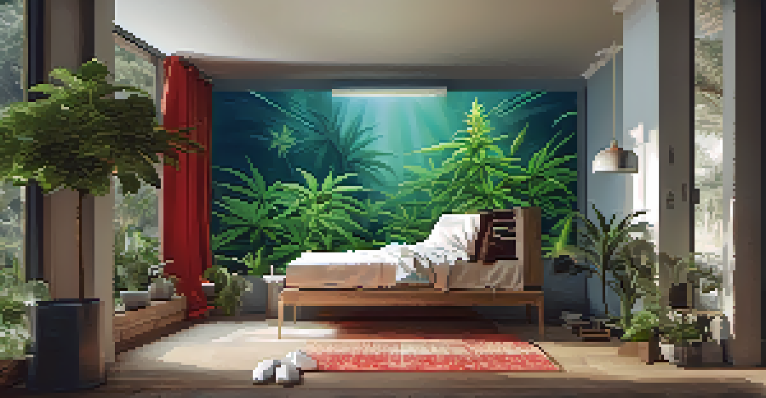 A split-screen image showing a woman meditating with cannabis in a calm room and a man enjoying a party with cannabis in a lively setting.