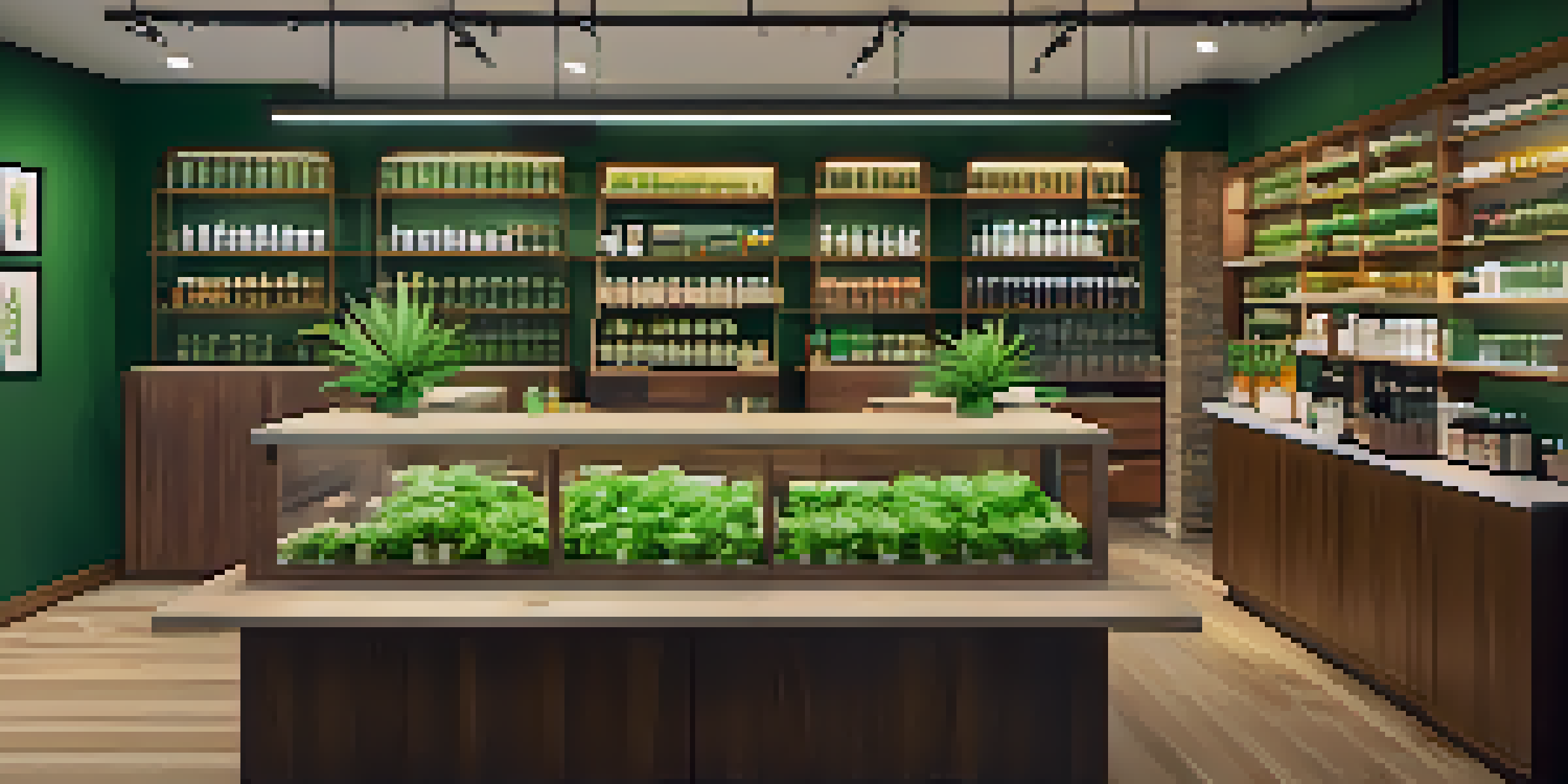 A vibrant interior of a cannabis dispensary with colorful products and customers interacting with staff.